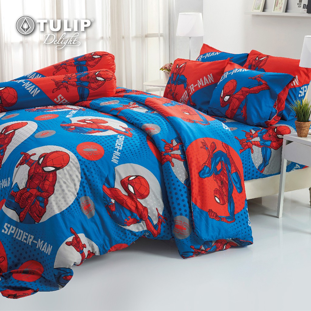 TULIP ชุดเครื่องนอน ผ้าปูที่นอน ผ้าห่มนวม รุ่นTulip Delight ลิขสิทธิ์การ์ตูน Spider man ลาย DLC066