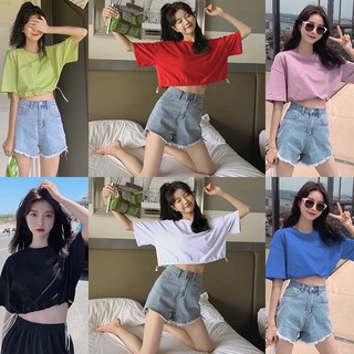 พร้อมส่ง🦄เสื้อครอปรูดเอว oversize