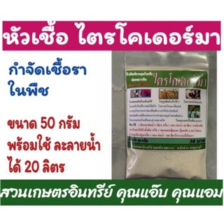 หัวเชื้อ ไตรโคเดอร์มา 50 กรัม พร้อมใช้ ละลายน้ำใช้ได้เลย แก้เชื้อรา ใบสนิม ใบเหลือง โรครากเน่า โคนเน่า โรคแคงเกอร์