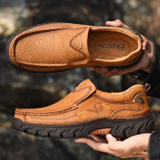 ❤️Genuine Leather❤️Ready Stock Mens Leather Casual Shoes Large Size 38-48 Rubber Sole Waterproof Hiking Shoes Anti-slip Wear-resistant Outdoor Shoes Fashionable Mountain Climbing Shoes Four Seasons Comfortable Casual Male Leather Shoes