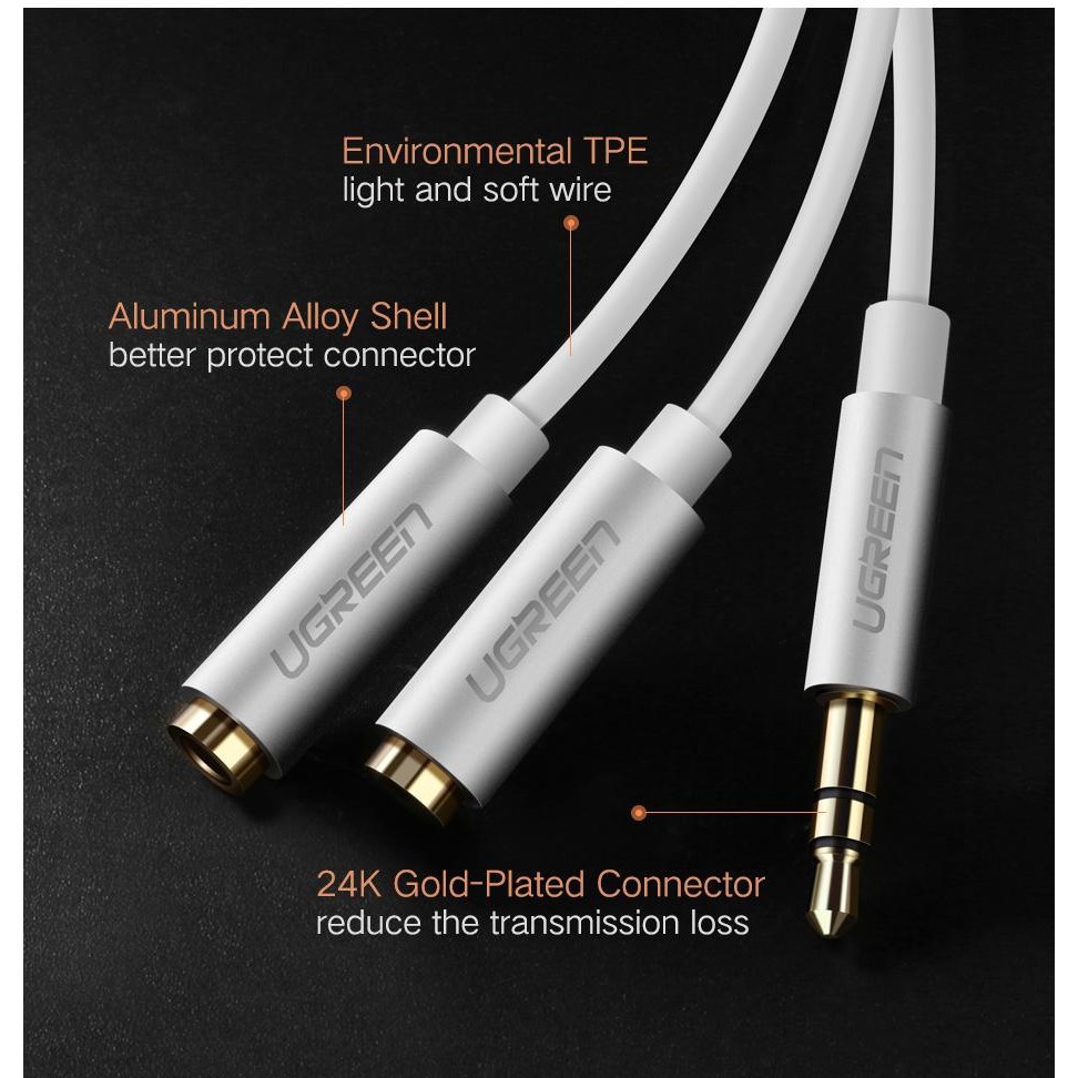 Ugreen (20cm.) Headphone Splitter Audio Cable 3.5mm Male to 2 Female Jack 3.5mm  (10532,10780)