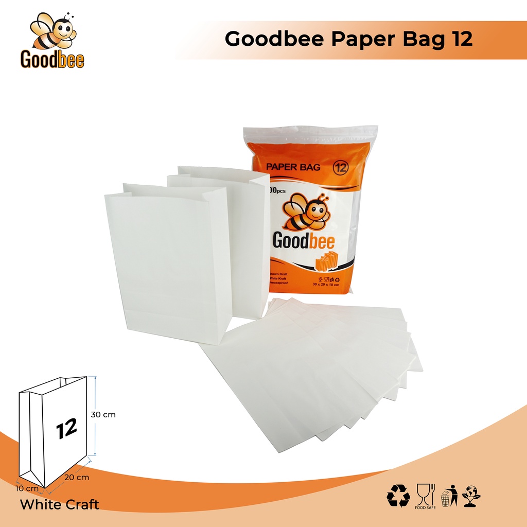 PAPER BAG - SOS BAG 12 - WHITE KRAFT - PAPER BREAD BAG - 100 ชุด