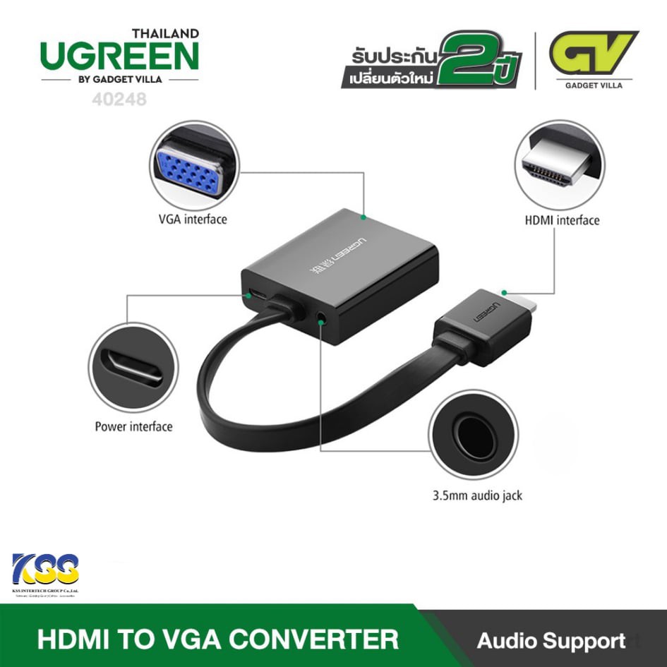 UGREEN รุ่น 40248 HDMI TO VGA Converter with Audio (Black)
