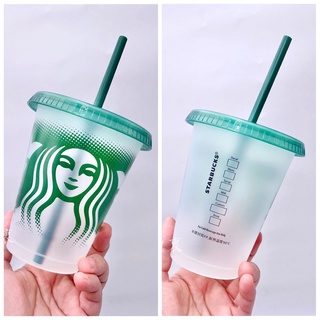 Starbucks Straw Cup ถ้วยใสฟางเขียวเด็กถ้วยฟาง473Ml/16Oz Cynthia