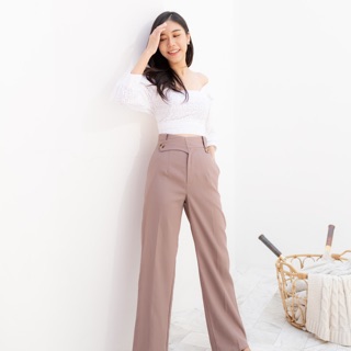 Lucia pants (Ovaltin color) กางเกงขากระบอกเอวสูง