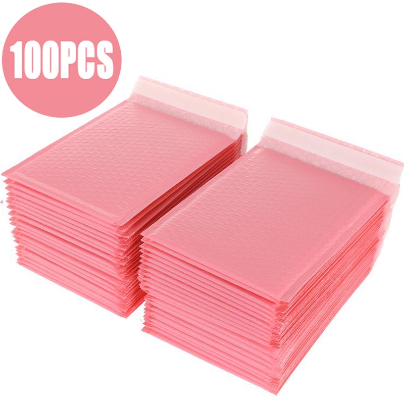 100pcs Bubble Mailers Padded Envelopes Pearl Film Gift Present Mail Envelope Bag for Book Magazine L