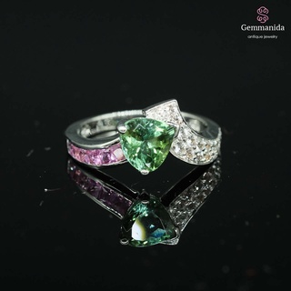 แหวน green tourmaline pink sapphire และ white sapphire ขนาด 54