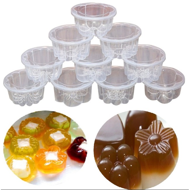 Combo 20 ชิ้น Jelly Flan Molds 6.8 ซม. พร้อมฝาปิดรูปดอกไม้สวยงาม