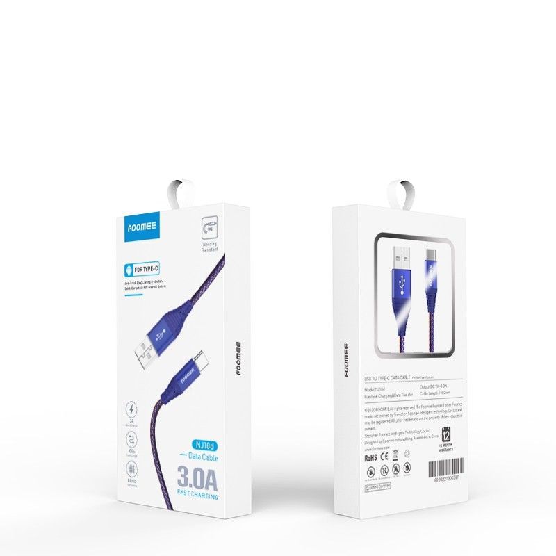 FOOMEE สายชาร์จ NJ10D NJ10S Type-C Max 3.0A Power 18W Data Cable 100CM Fast Charge USB-C