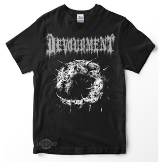 เสื้อยืดผ้าฝ้ายเสื้อยืด พิมพ์ลายโลโก้ Devourment band Premium Devourment สําหรับผู้ชายL XL  XXL 3XL