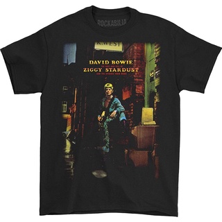 เสื้อยืดวงดนตรีผ้าฝ้ายแท้ คอลูกเรือ100%cotton เสื้อยืดคอวีผู้ชาย Impact David Bowie Ziggy Plays Guiter Adult Tee men เสื