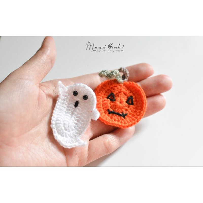 ~Halloween ฟักทองฮาโลวีน ผีน้อยฮาโลวีน ฟักทองถักโครเชต์ ผีน้อยถักโครเชต์, โครเชต์ตกแต่งชิ้นงานDIY, crochet appliques