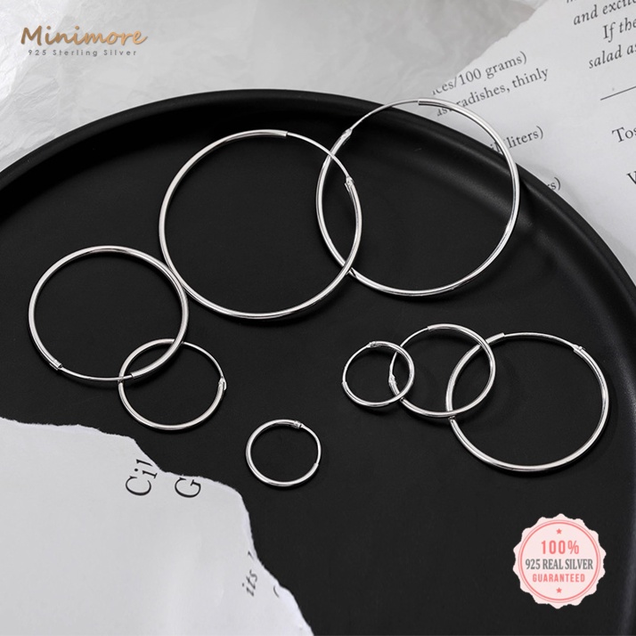 [SE615] ต่างหูห่วงเงินแท้ 92.5% หนา 1.2 MM ขนาด 8,10,13,20,30 MM สำหรับคนแพ้ง่าย 925