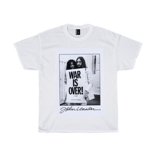 เสื้อยืดวงดนตรีเสื้อยืด ลาย John Lennon war is over the Beatles สีขาวall size