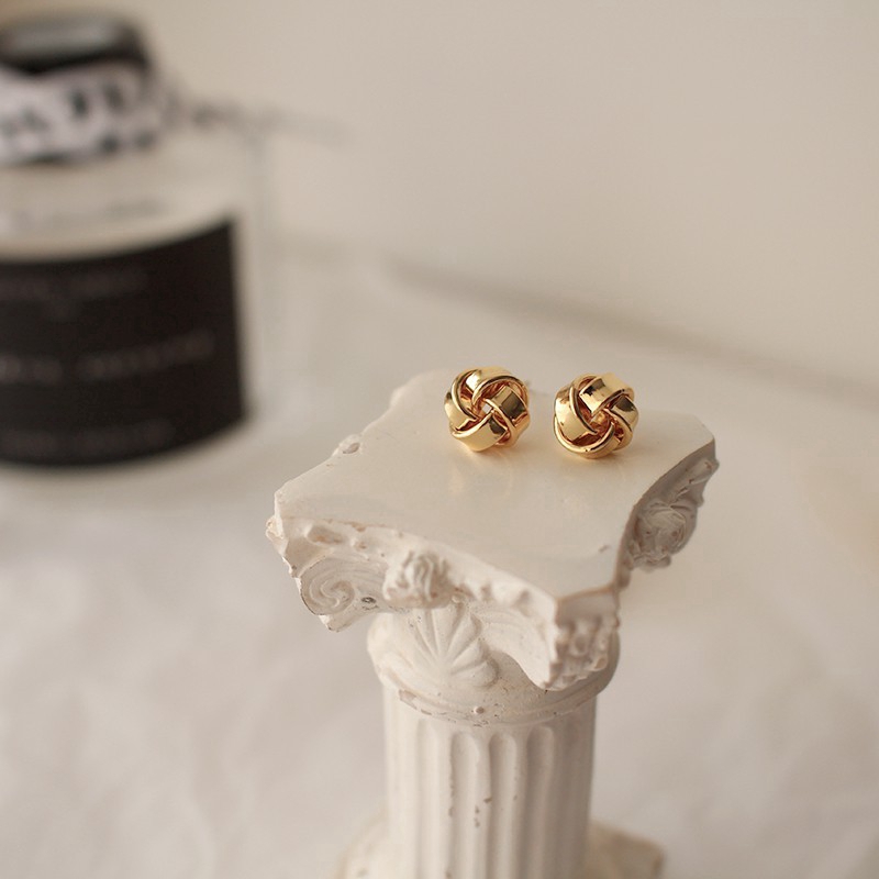 14K Gold-plated Knot Ball Stud Earrings 925 Silver Needle Gold Earrings for Women