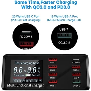【พร้อมส่งจากไทย】100W Quick Charge 3.0 PD20W＋7Port ＋Wireless chargingจอแสดงผลLed Fast Charging Station โทรศัพท์มือถือ USB