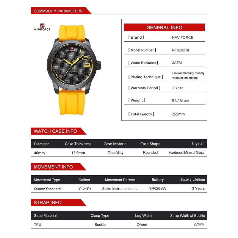 ประกันศูนย์ไทย 1 ปี นาฬิกา Naviforce รุ่น NF9202T นาฬิกาข้อมือผู้ชายแฟชั้น - รูปที่ 5