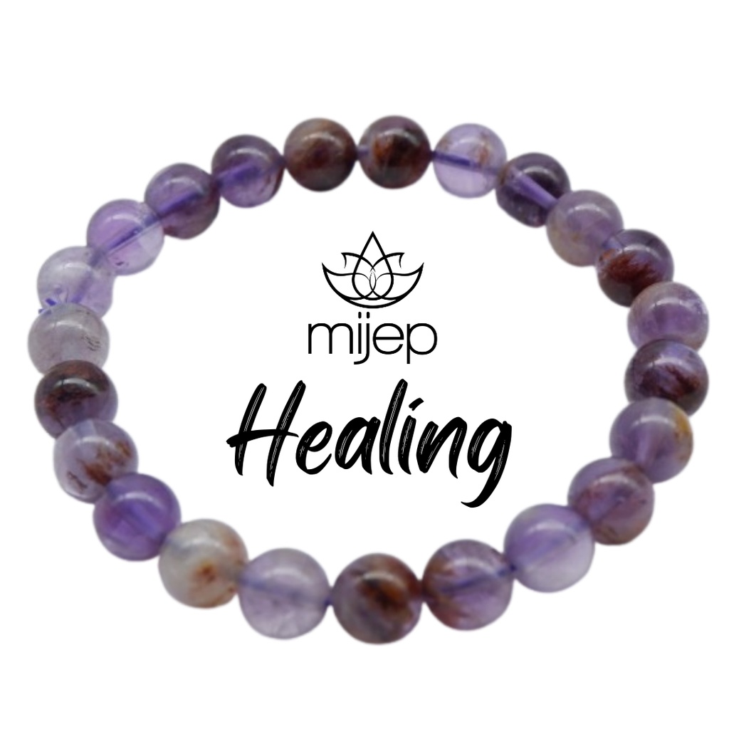 MIJEP สร้อยข้อมือหินอเมทิสต์ สร้อยข้อมือหินธรรมชาติ 7มม.หินนำโชค หินบำบัดหินของแท้100% พร้อมใบรับรอง