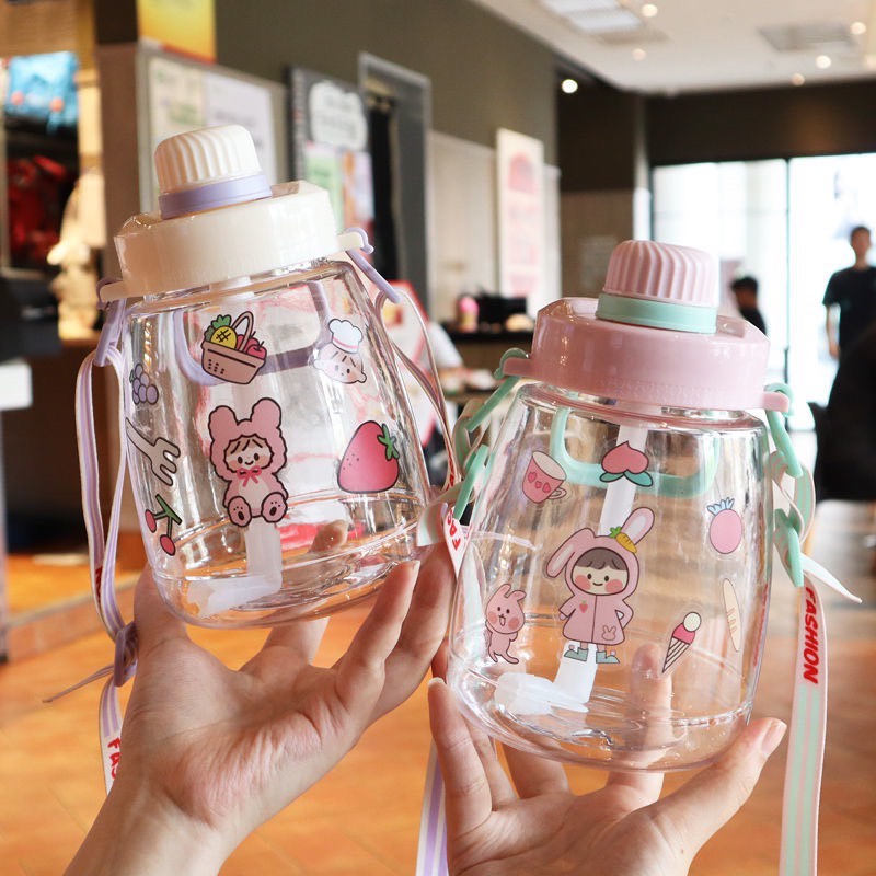 DTXmarketกระติกน้ำเด็ก 1000ml กระติกพร้อมหลอด ขวดน้ำพลาสติกแบบพกพา ขวดพลาสติกใส แก้วน้ำเด็ก