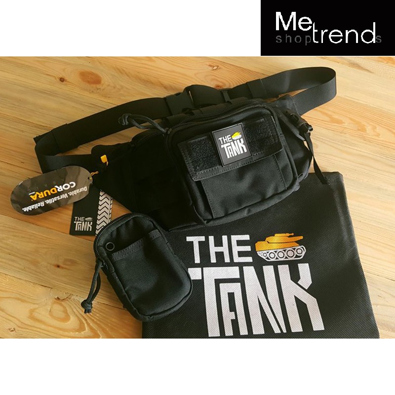 กระเป๋าคาดเอว สะพายข้าง แบรนด์ The Tank รุ่น Gu27 กันน้ำแบบใบบัว เนื้อผ้า Cordura (สีดำ) แถมฟรี ถุงผ