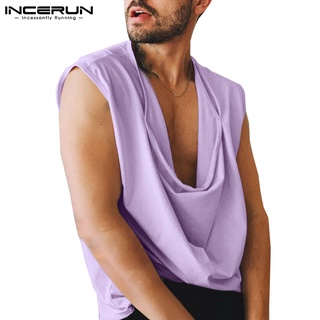 Incerun เสื้อกล้ามลําลอง แขนกุด ทรงหลวม สีพื้น แฟชั่นสําหรับผู้ชาย 3 สี