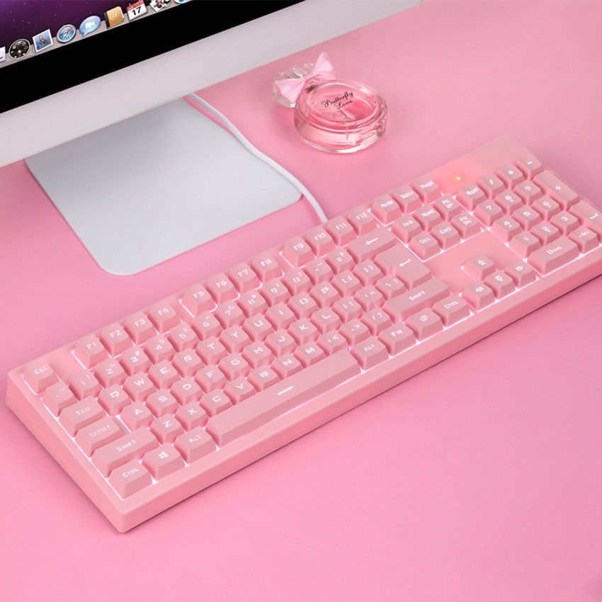 Pink Gaming Keyboard Wired USB LED Backlight 104 Keycaps Keyboard for ...