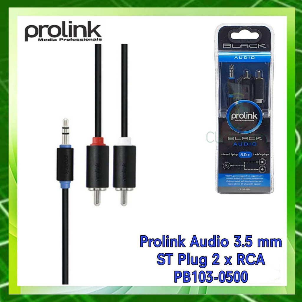 Prolink 2 RCA to 3.5mm AUX Jack Connector Cable PB103-0500# ยาว 5 เมตร
