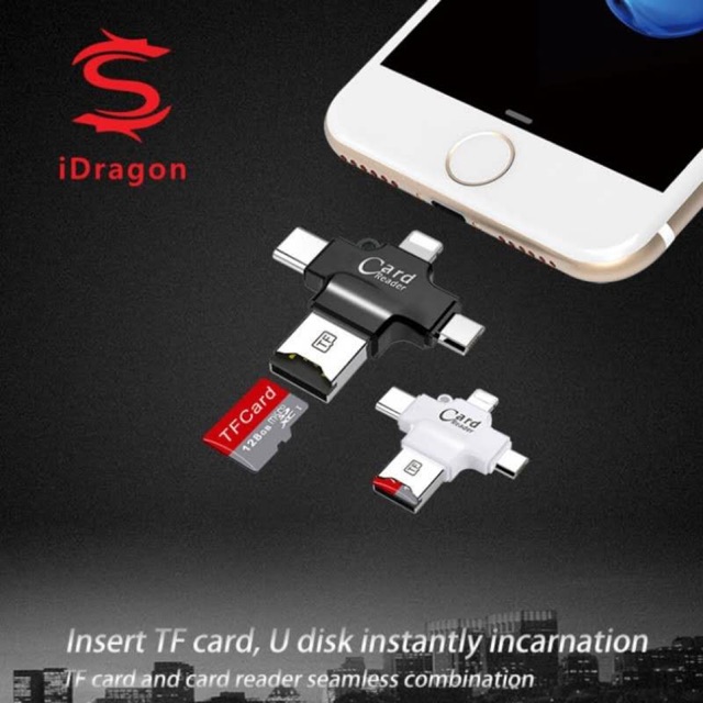 Card Reader โอนถ่ายข้อมูล 4in1 Support TF Card, Micro SD สำหรับ iPhone/iPad Lightning, Micro USB, Type-C & USB