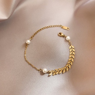 สร้อยข้อมือ ไทเทเนียมเหล็ก ทอง 14K สไตล์เกาหลี สําหรับผู้หญิง