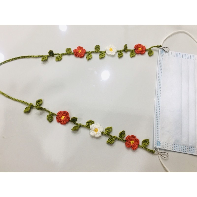 สายคล้องแมส สายคล้องบัตร ลายดอกไม้ คล้องหน้ากากอนามัย ถักโครเชท์