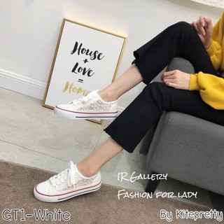 Gt1 ผ้าใบงานลูกไม้ปักทรงเดียว convers  ส้นยางหนา 1นิ้ว แมทซ์กับชุดไหนก้อสวย อยากอินเทรนด์จัดด่วนๆจ้า