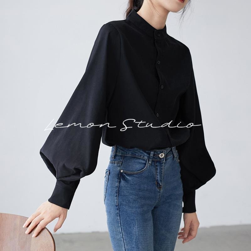 Lemon studio เสื้อเชิ้ตสีทึบหรูหราสไตล์ฝรั่งเศส S-2XL 11101