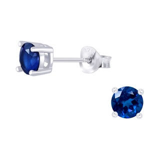 SILVER THAI  6mm Silver round sapphire stud earrings with semi precious  ต่างหูไพลินทรงกลมสีเงิน 6 มม. เงินแท้925