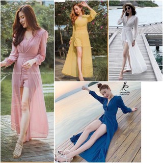 hbstation.shop เสื้อผ้าผู้หญิง Jumpsuit maxi  สีชมพู กรม ขาว เหลือง พร้อมส่ง