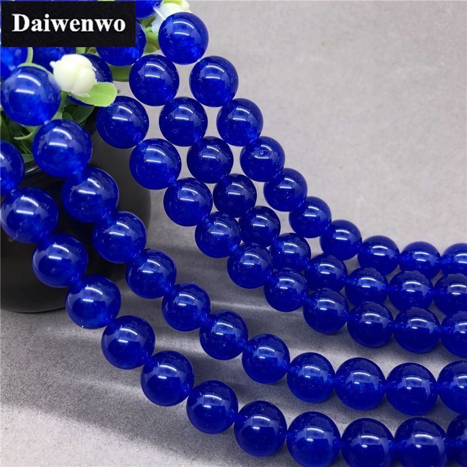 Royal Blue Chalcedony ลูกปัดหยก 4-12 มม.รอบหินหลวมธรรมชาติ DIY สําหรับเครื่องประดับ