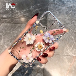 เคสโทรศัพท์แบบ tpu ลายดอกไม้แห้งประดับเพชรคริสตัลสําหรับ for i-Phone 14ProMax 14Plus 13 Promax 11 12 Pro Max 8Plus X XR Xmax