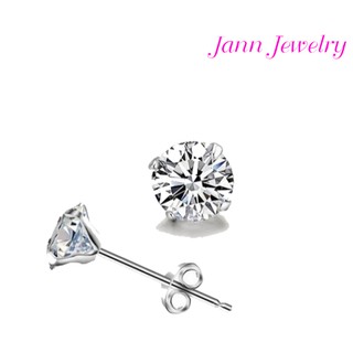 ๋Jann Jewelry ต่างหูเพชร เงินแท้ 92.5 คริสตัลสวารอฟสกี้ ทรงกลม 4 mm