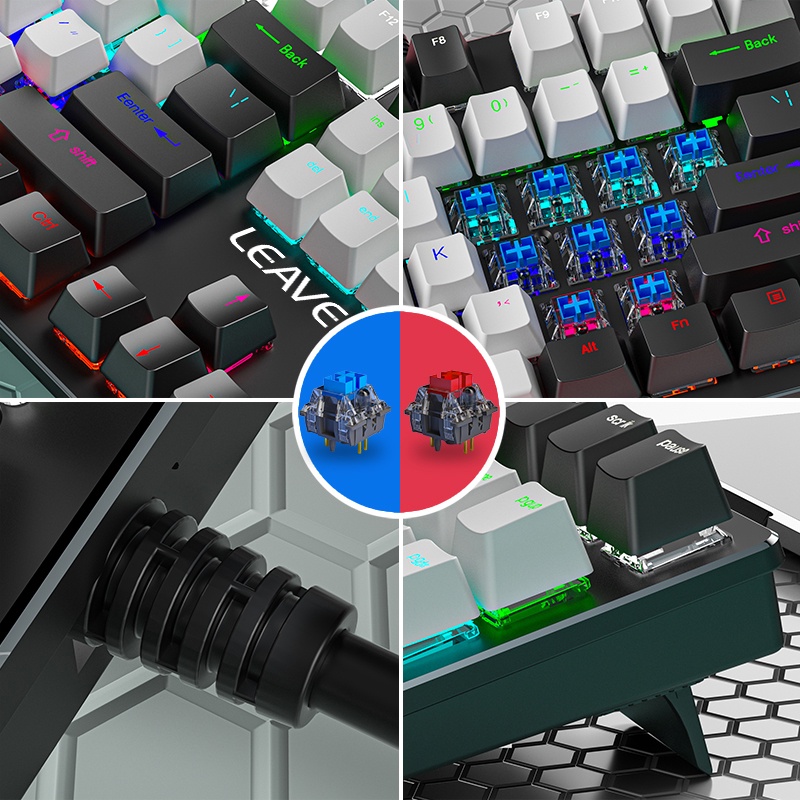 Eng/Thai K550 RGB gaming keyboard mechanical 6 เฉดสี จัดส่งภายใน 24 ชั่วโมง แป้นพิมพ์เกมมิ่ง 87keys (Blue/Red Switch)