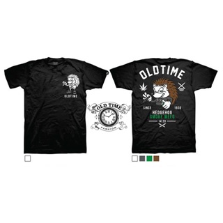 Oldtime เสื้อยืด รุ่นHedgehog SmokeWeed Since1930 (Ver.Green SmokeWeed) สีดำ