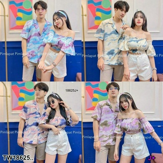 SS18625 ชุดเซ็ท 3ชิ้น เสื้อฮาวาย+ เสื้อครอป + สายผูกผม ..