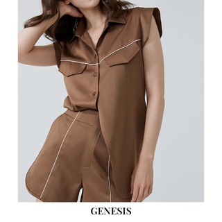 Genesis-Emma Shirt Sleeveless (beige,brown) เสื้อเชิ้ตแขนกุด