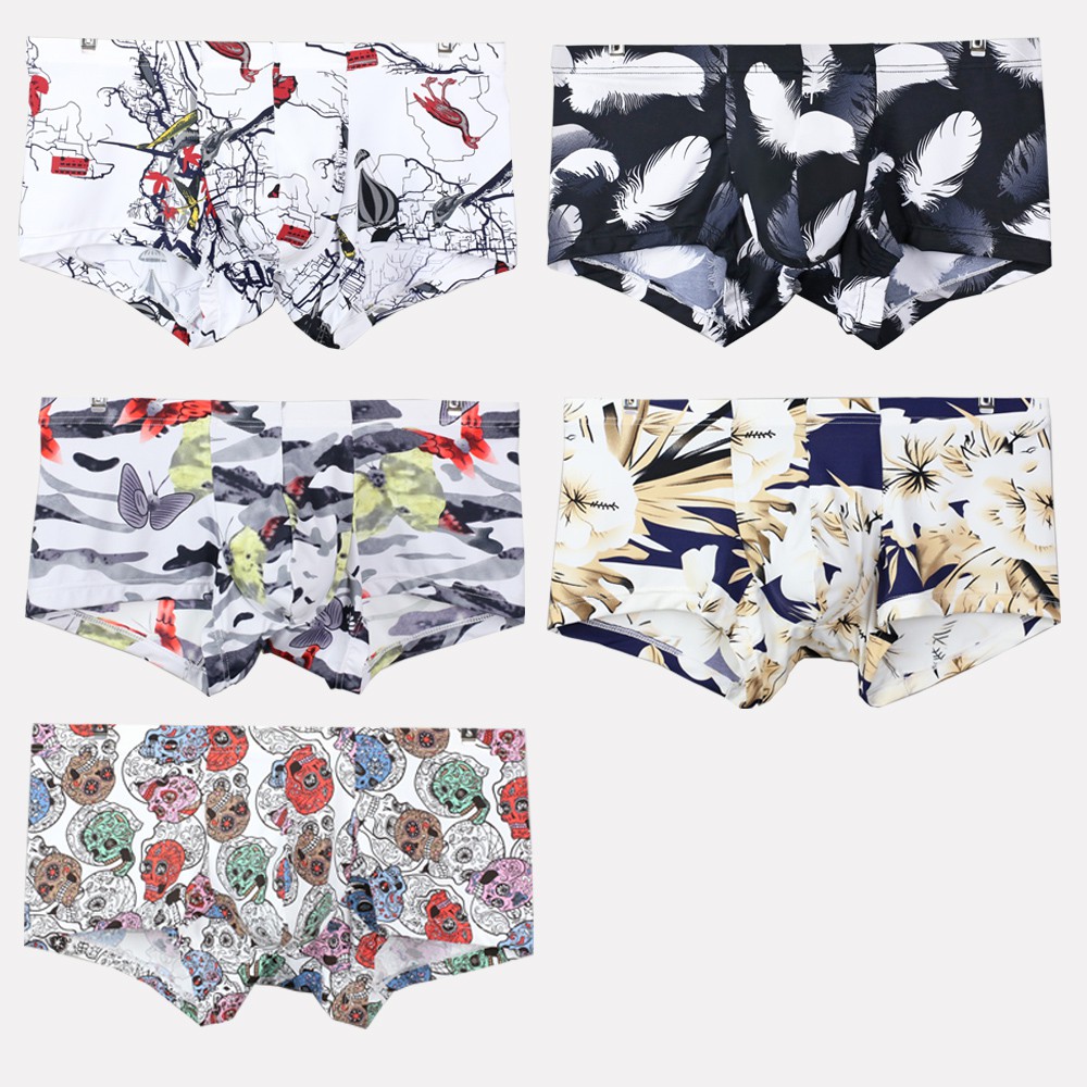 Ice Silk Mens Boxer Breathable High Elasticity Pants Underpant Print Boxer Seluar Dalam
