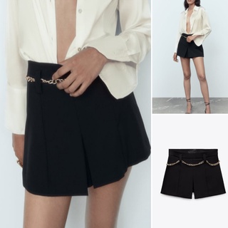 Zara 22 ฤดูใบไม้ร่วง ใหม่ สไตล์ยุโรป อเมริกัน โซ่ เครื่องประดับ เอวต่ํา จีบ Culottes1608234