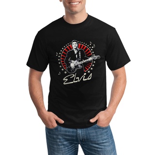 เสื้อยืดวงดนตรีเสื้อยืดลําลอง พิมพ์ลาย Elvis Presley Encircled In Stars สําหรับผู้ชายall size