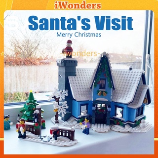 Santas Visit บล็อกตัวต่อที่เข้ากันได้ Winter Village Christmas tree ประกอบโมเดลตกแต่งของเล่น DIY ของขวัญ