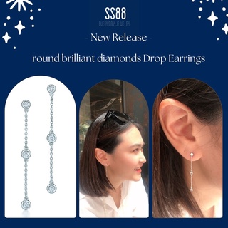 SS88Jewelry  Round brilliant diamonds Drop Earrings ขนาดเพชร 2 mm 3 เม็ด เทียบแท้ Tiffany ตัวเรือนเงินแท้ชุบทองคำขาว