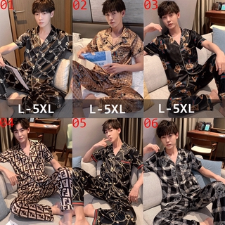 ชุดนอนแขนสั้น ผ้าไหมซาติน พลัสไซซ์ สําหรับผู้ชาย ไซซ์ L - 5XL