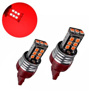 ไฟเบรคท้ายรถ หลอดไฟ สีเเดง T20 7443 15LED 12V 2 ชิ้น