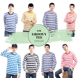 เก็บปลายทางได้ (JO-01) Groovy Striped cotton Tee  เสื้อริ้ว/ลายทาง แขนยาว คอกลม ผ้าคอตตอน 100%