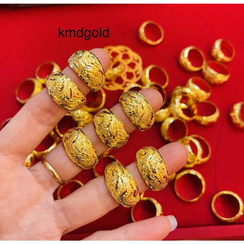 KMDGold แหวนทองแท้96.5% 1สลึง ลายหัวโปร่งจิกเพชร （ใส่ได้ทั้งหญิงและชายค่ะ เลือกลาย-ไซค์ทักแชทได้ค่ะ)
